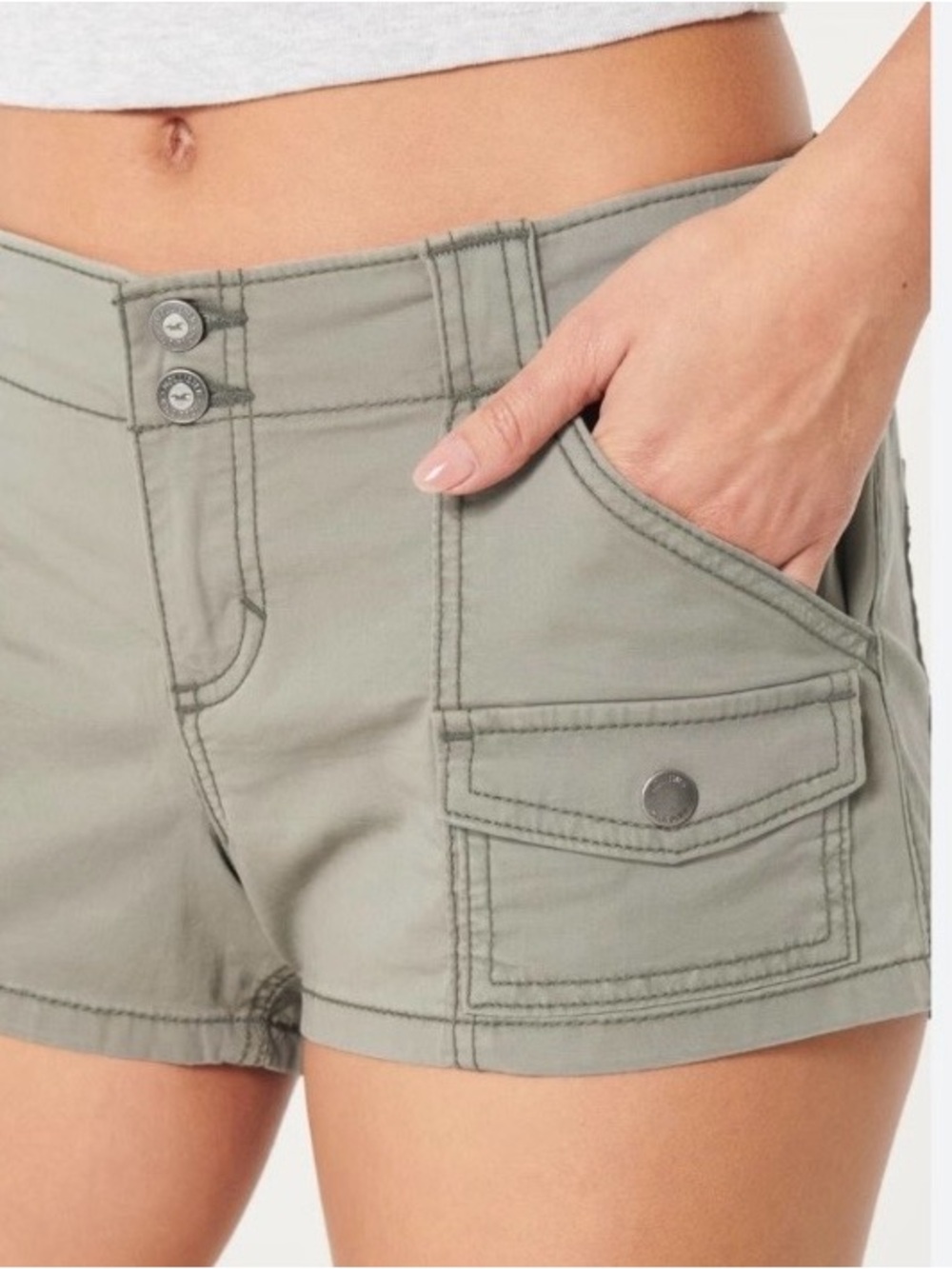 Hollister Olive-Green Low Rise Cargo Pocket Shorts Size 2  W 26
